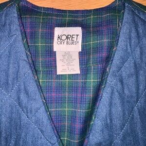 Koret Quilted Denim Blue Sweater with Green Plaid Lining